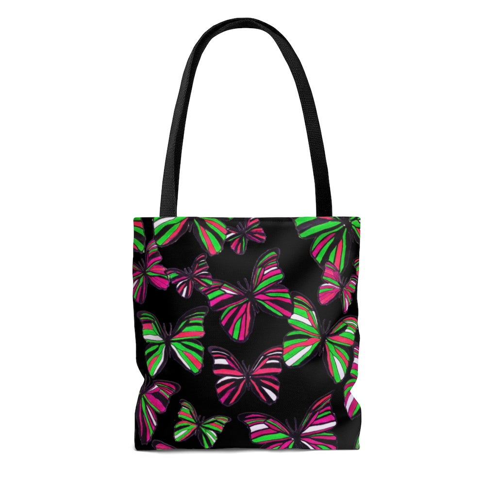 AOP Butterflies BlackTote Bag