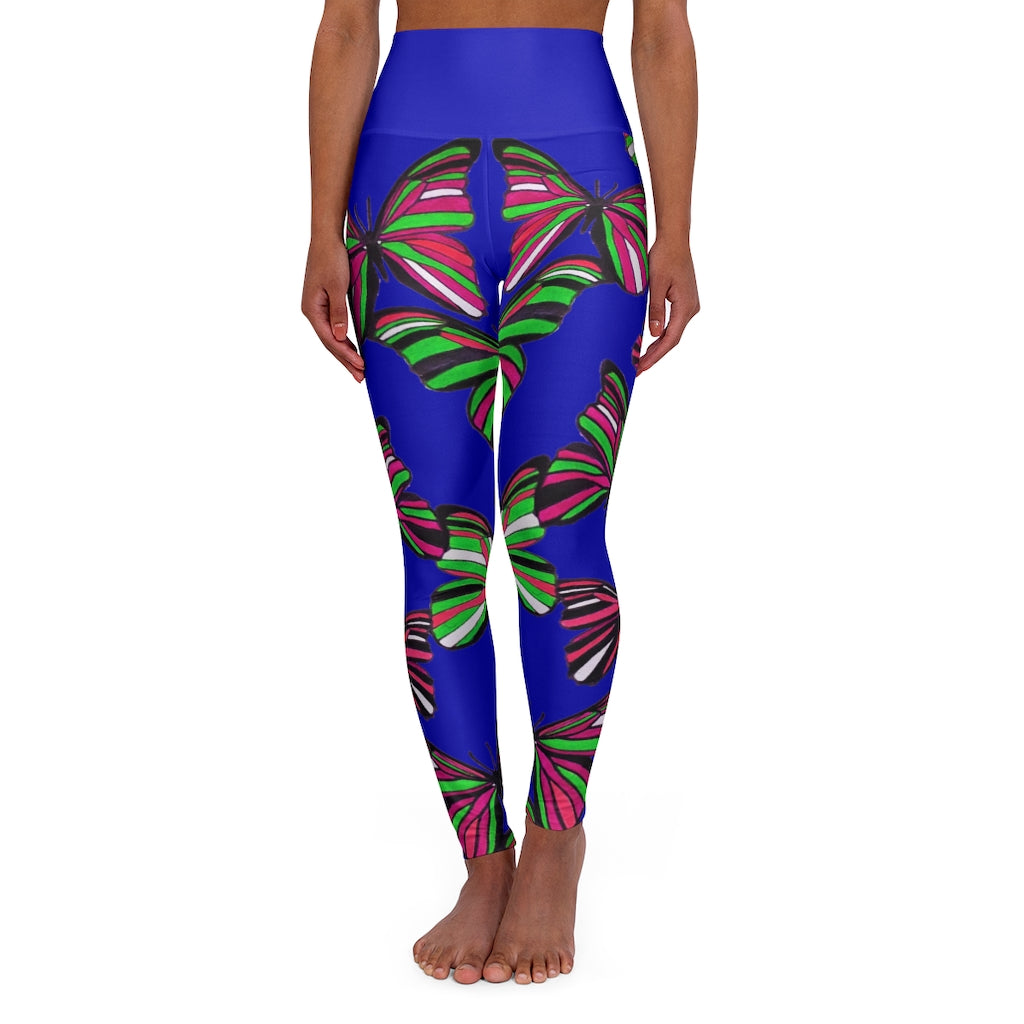 High Waisted Royal Blue Butterfly Leggings
