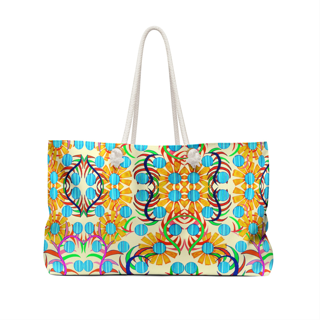 Cream Sunflower Weekender Open Beach Tote Bag