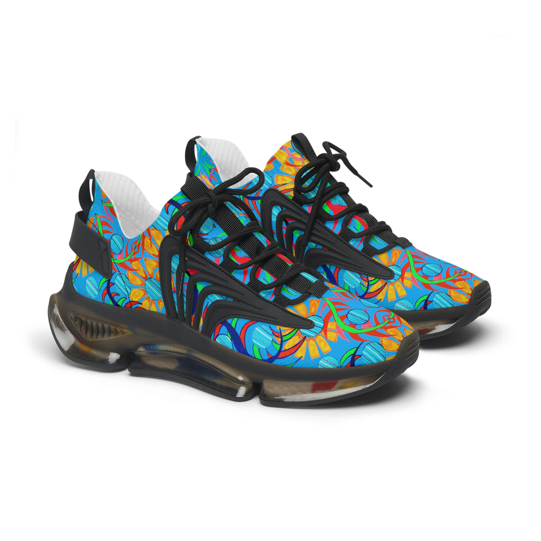 Aqua Sunflower Printed OTT Women's Mesh Knit Sneakers