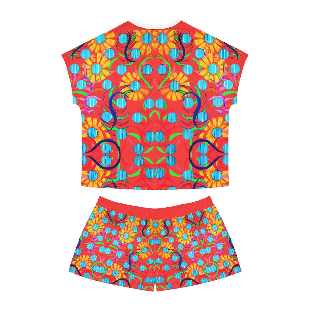 Vermillion Sunflower Short Pajama Set (AOP)