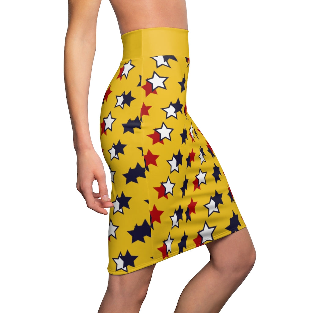 AOP Starry Yellow Pencil Skirt