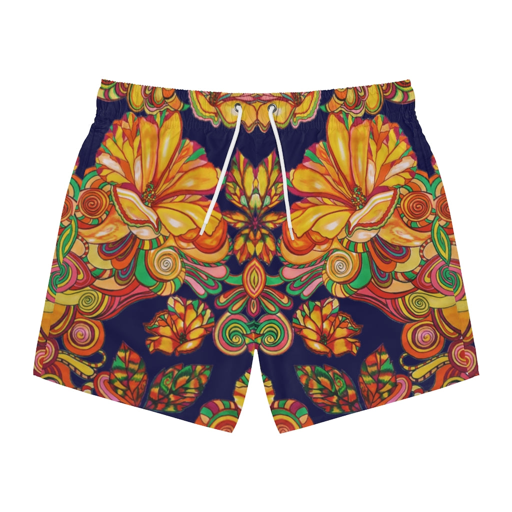 Artsy Floral Men's Ink Swimming Trunks
