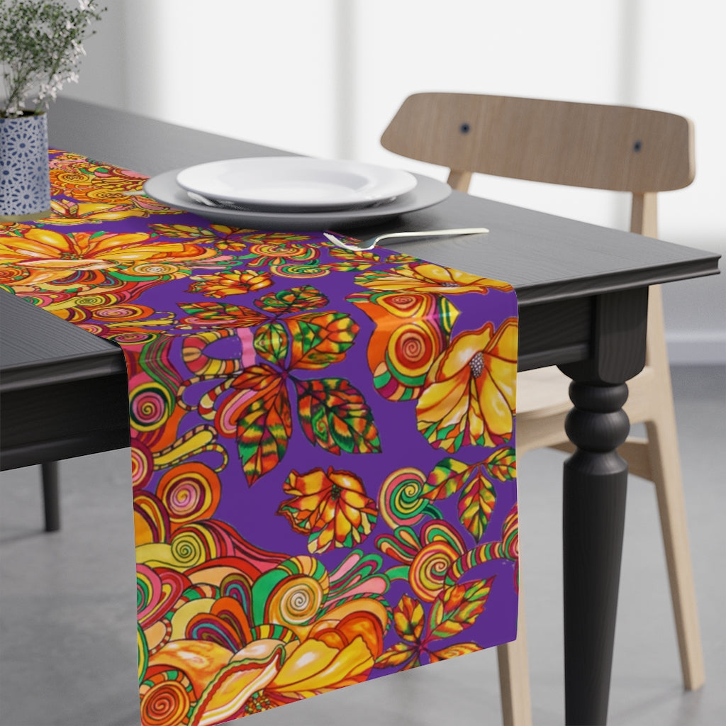 Artsy Floral Purple Table Runner