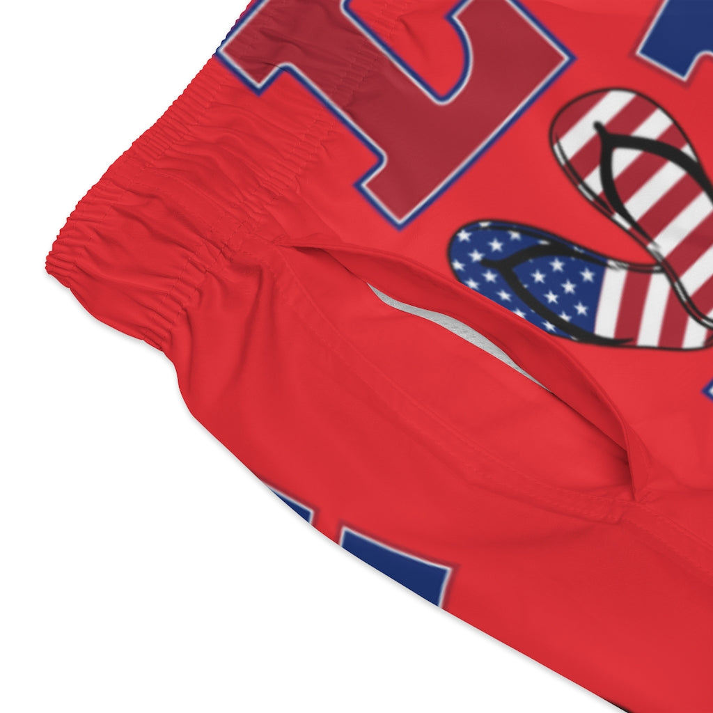 Men's American Love Red Swimming Trunks