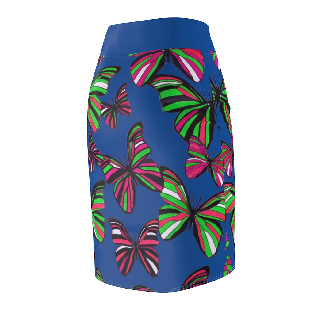 Royal Blue Butterflies Pencil Skirt