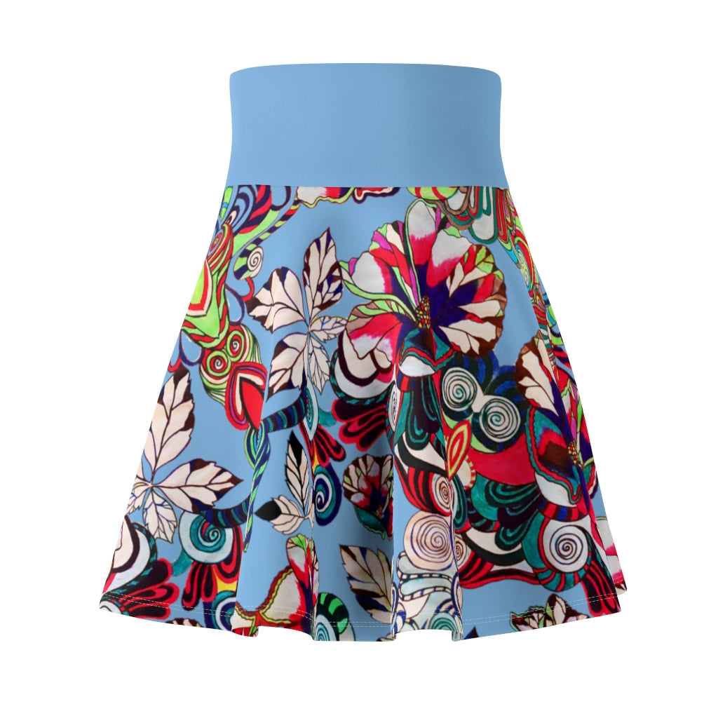Graphic Floral Sky Skater Skirt