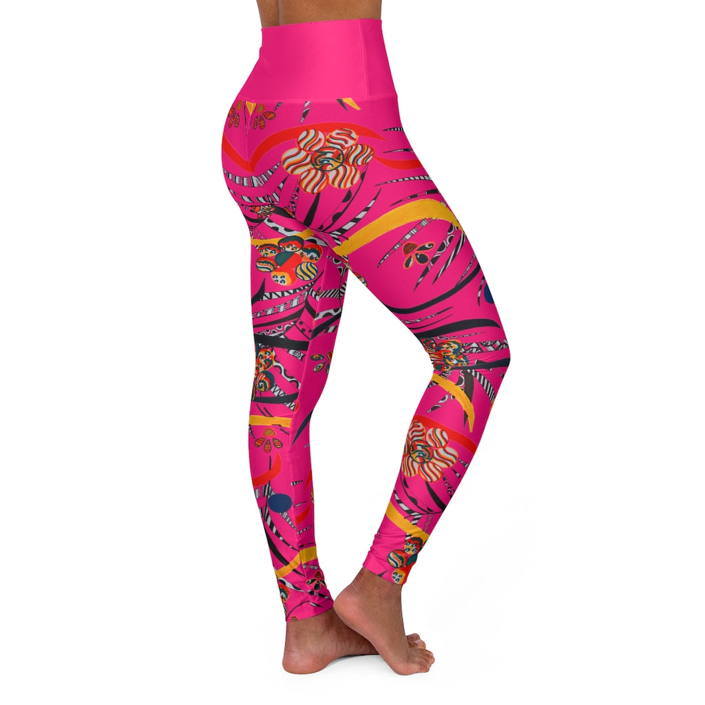 hot pink animal & floral print yoga leggings