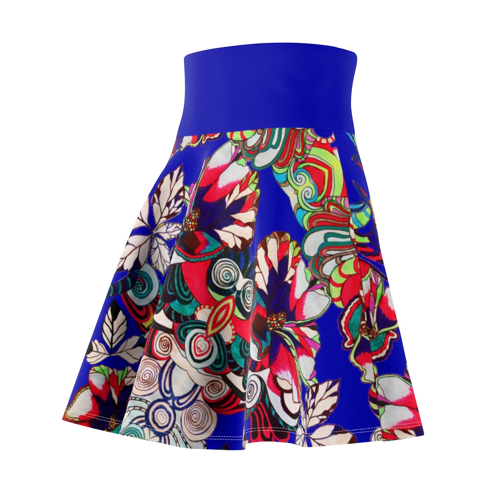 Graphic Floral Electric Blue Skater Skirt