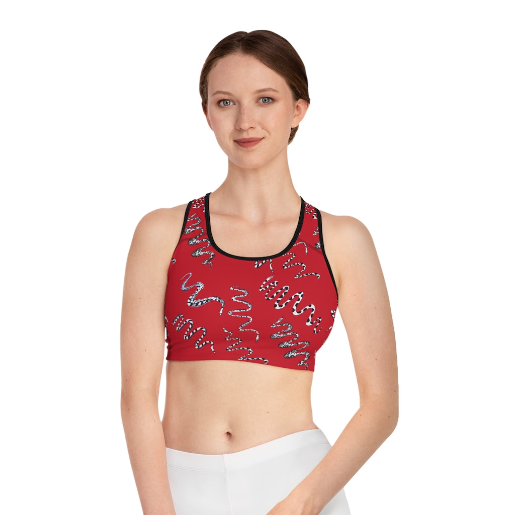Deep Red Snake Print (AOP) Sports Bra