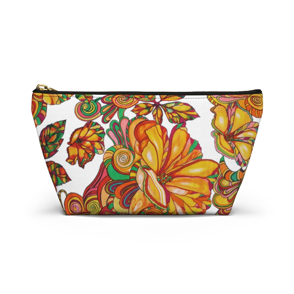 White Artsy Floral Accessory Pouch