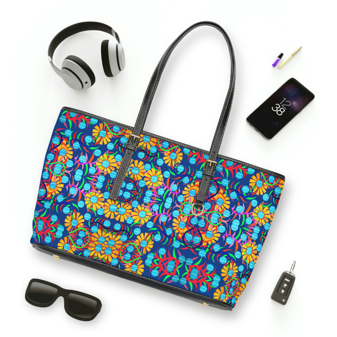 Royal Blue Sunflower PU Leather Shoulder Bag