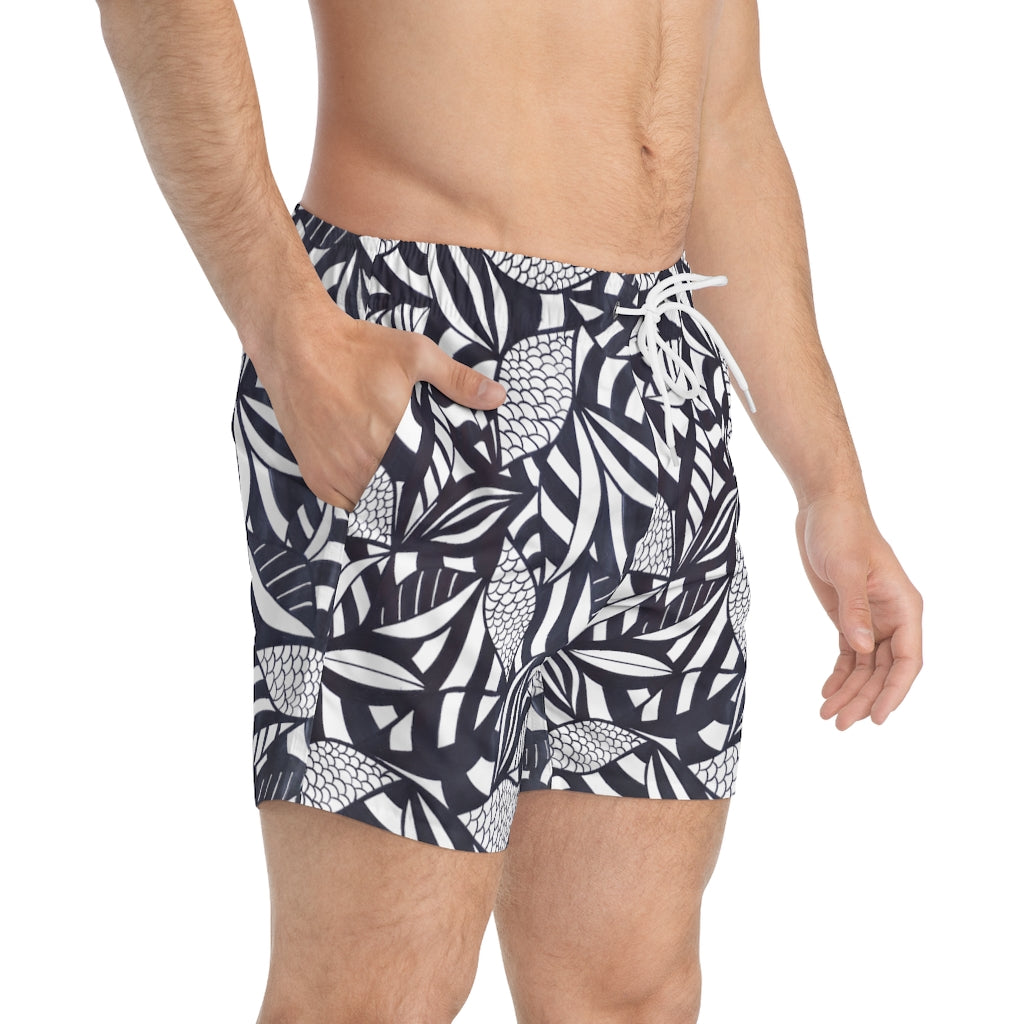 White Tropical Minimalist Swimming Trunks