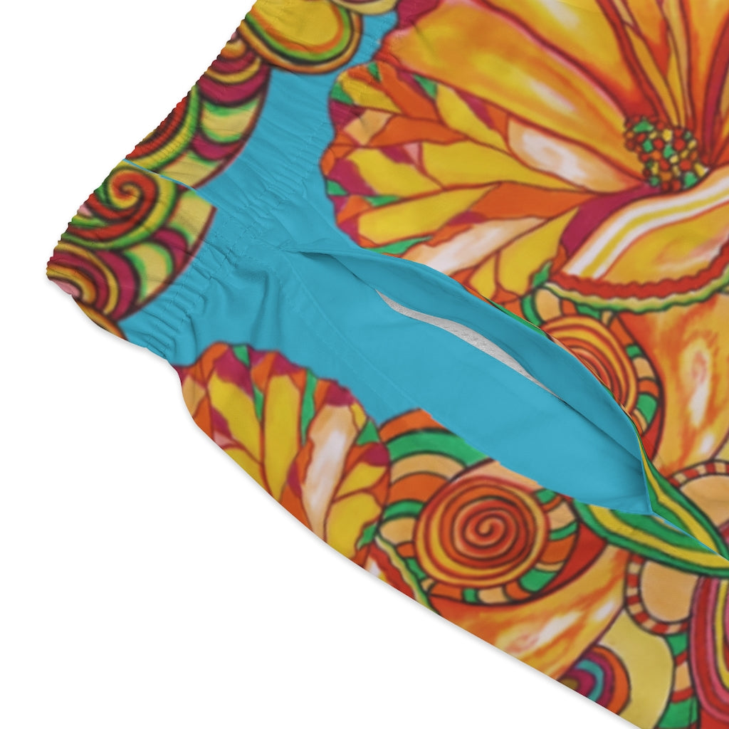 Artsy Floral Men's Aqua Swimming Trunks