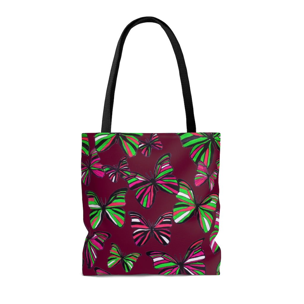 AOP Butterflies Marsala Tote Bag