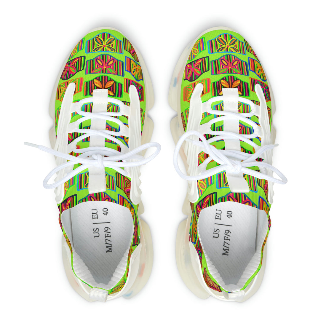Lime Deco Print OTT Women's Mesh Knit Sneakers