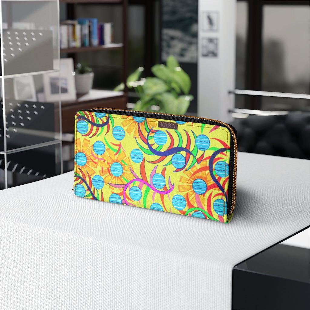 canary Sunflower print clutch wallet