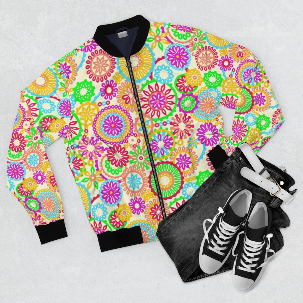lemon yellow psychedelic men's wear bomber jacket
