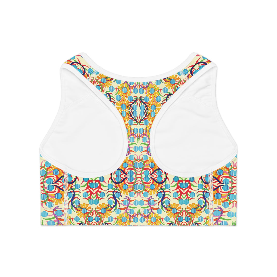 Cream Sunflower Print Racerback (AOP) Sports Bra