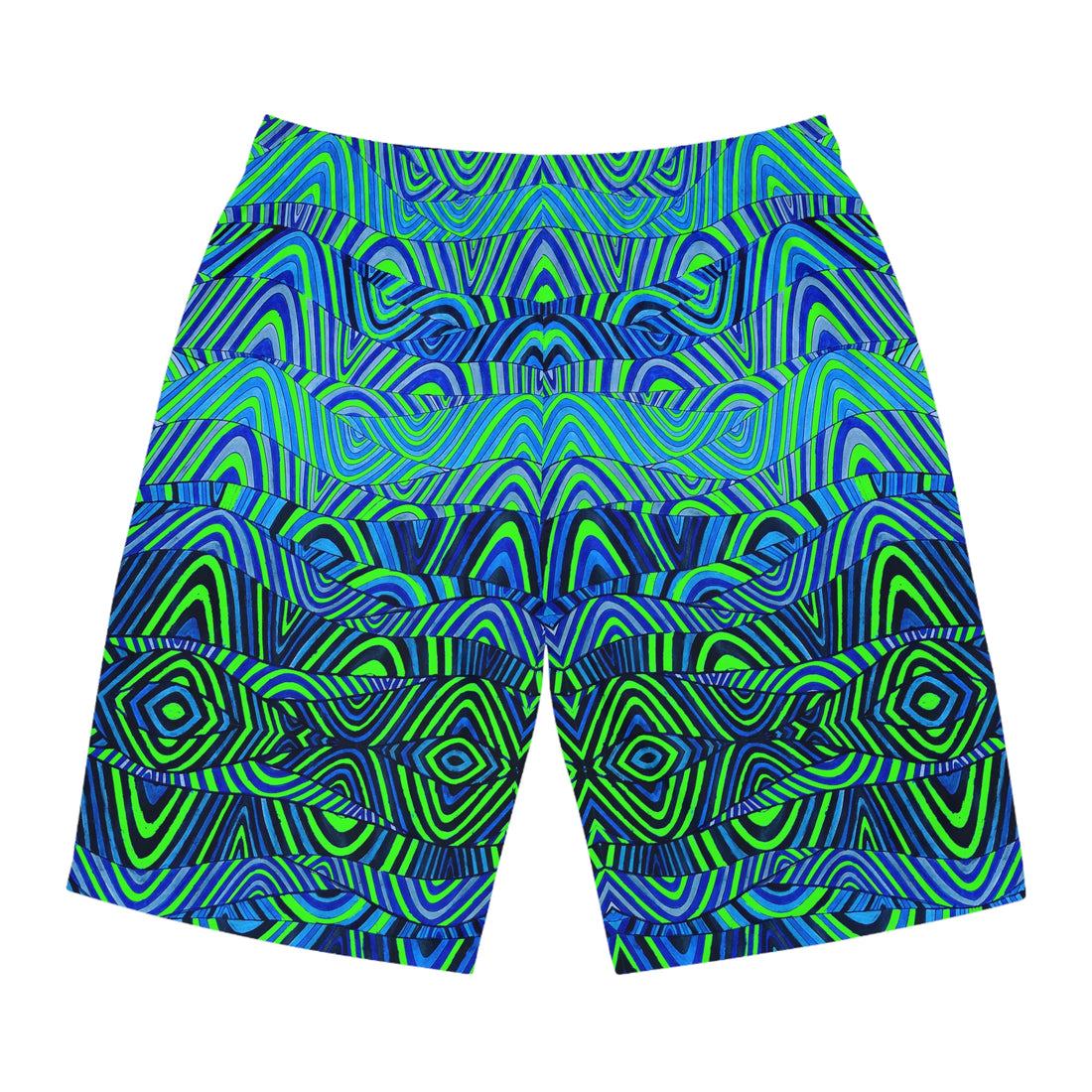 Neon Green Sonic Print Men's Board Shorts (AOP)