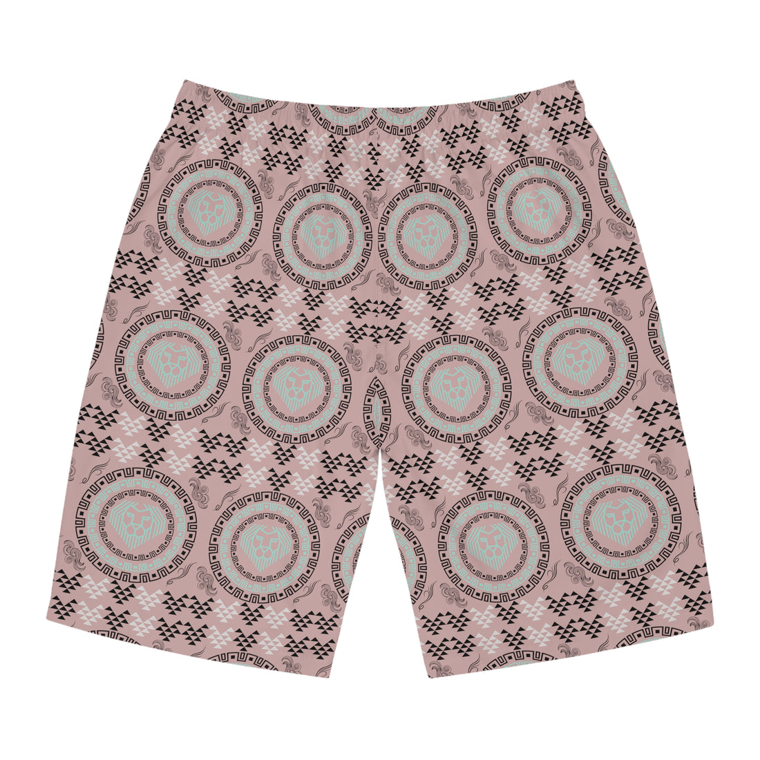 Taupe Geo Lion Head Men's Board Shorts (AOP)