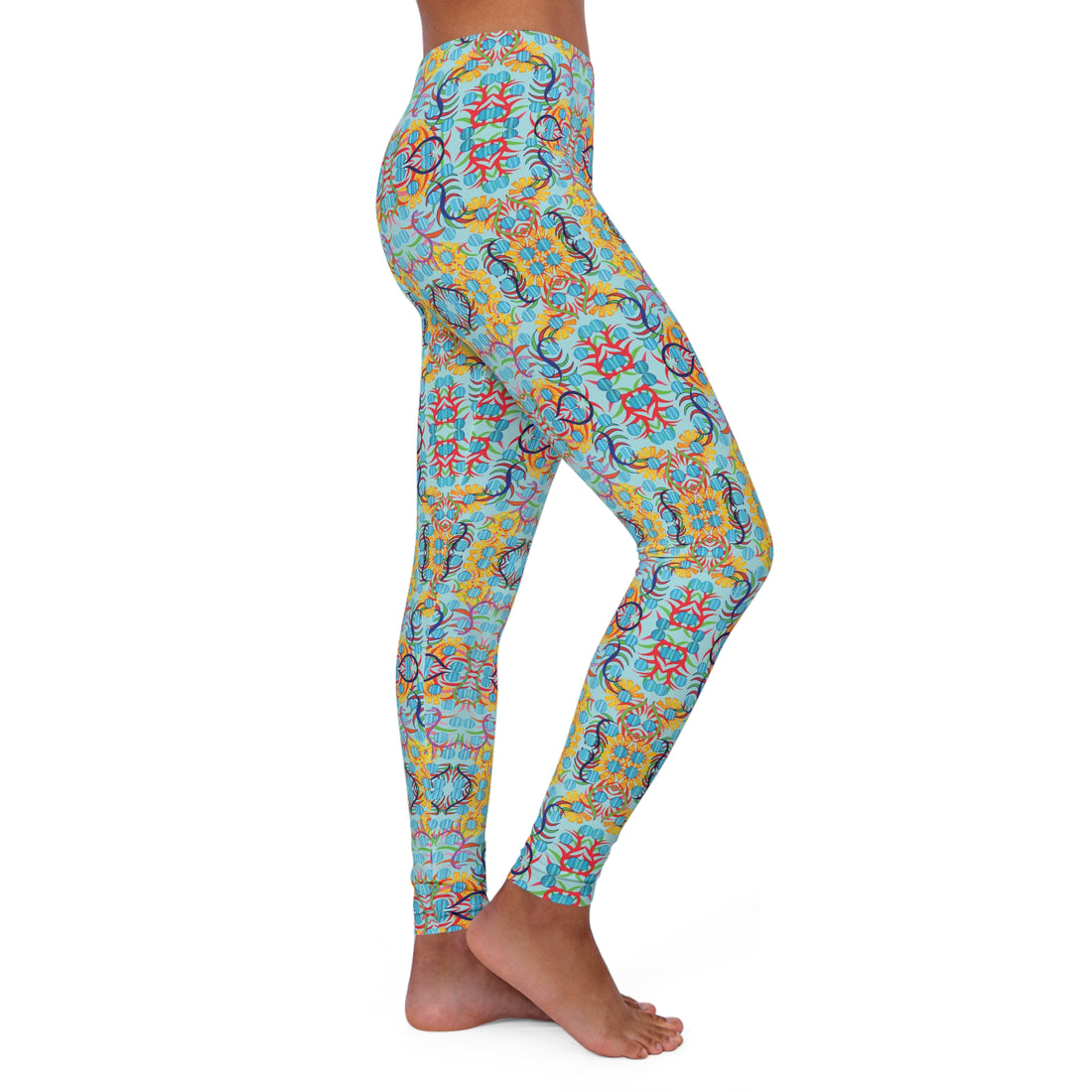 Icy Blue Sunflower Spandex Leggings