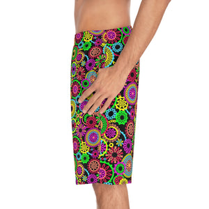 multicolour psychedelic geometric circles print board shorts for men