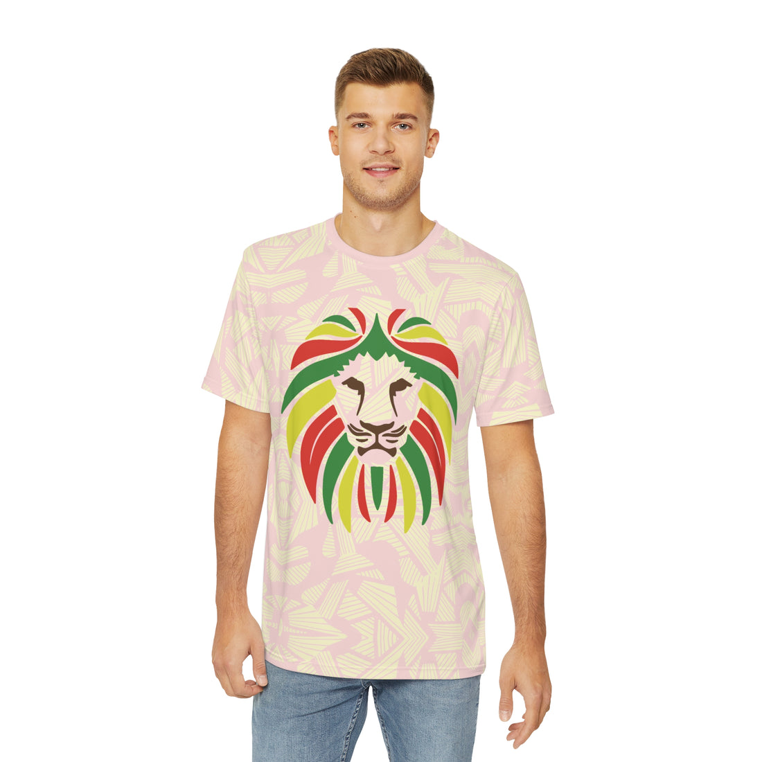 Pale Pink Men's Rasta Lion Portrait Polyester Tee (AOP)