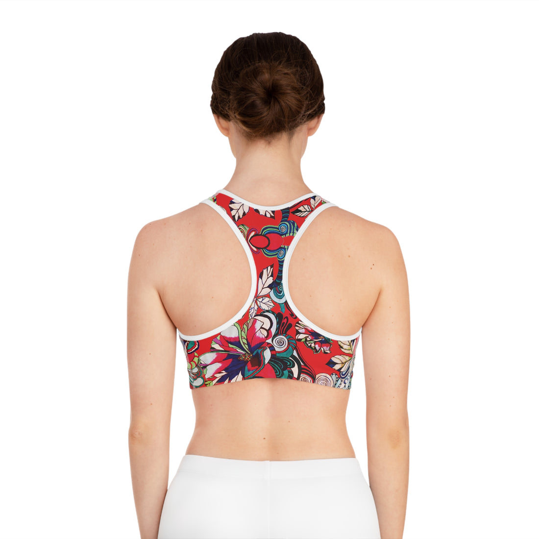 Red Graphic Floral Pop Racer Back (AOP) Sports Bra