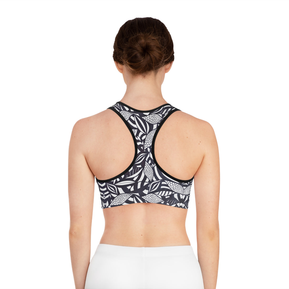 White Tropical Minimalist Racerback (AOP) Sports Bra