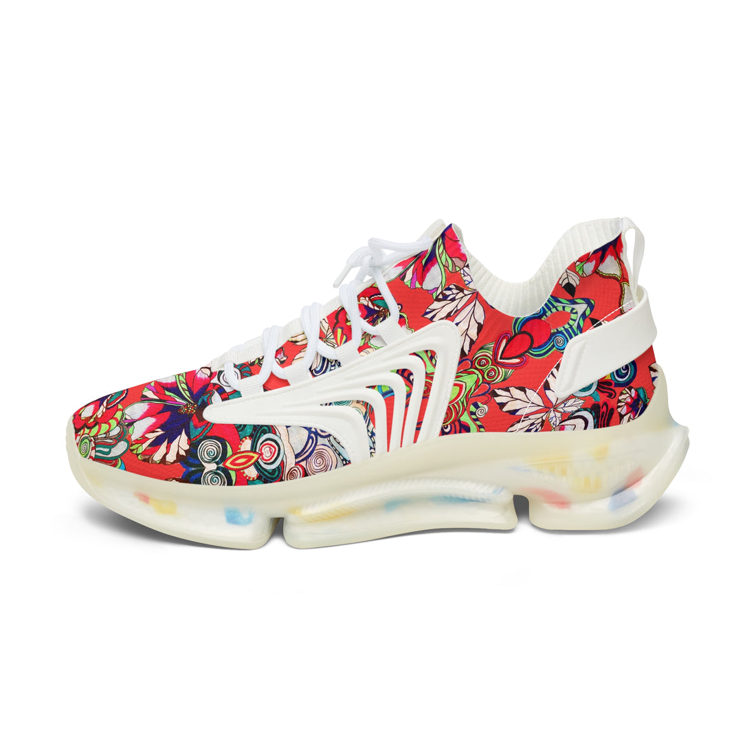 Vermillion Floral Pop OTT Women's Mesh Knit Sneakers