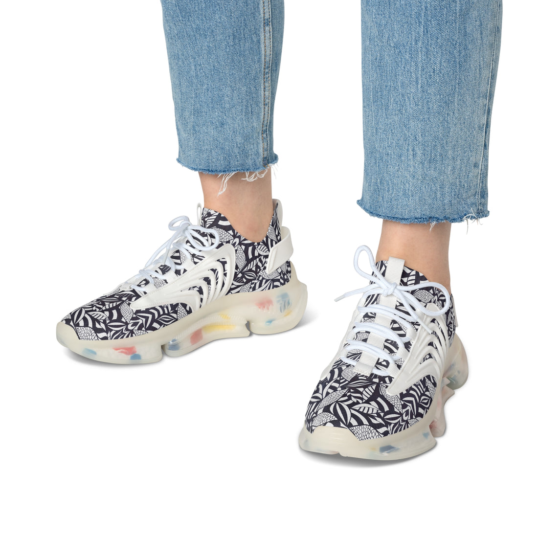 White Tropical Minimalist OTT Women's Mesh Knit Sneakers