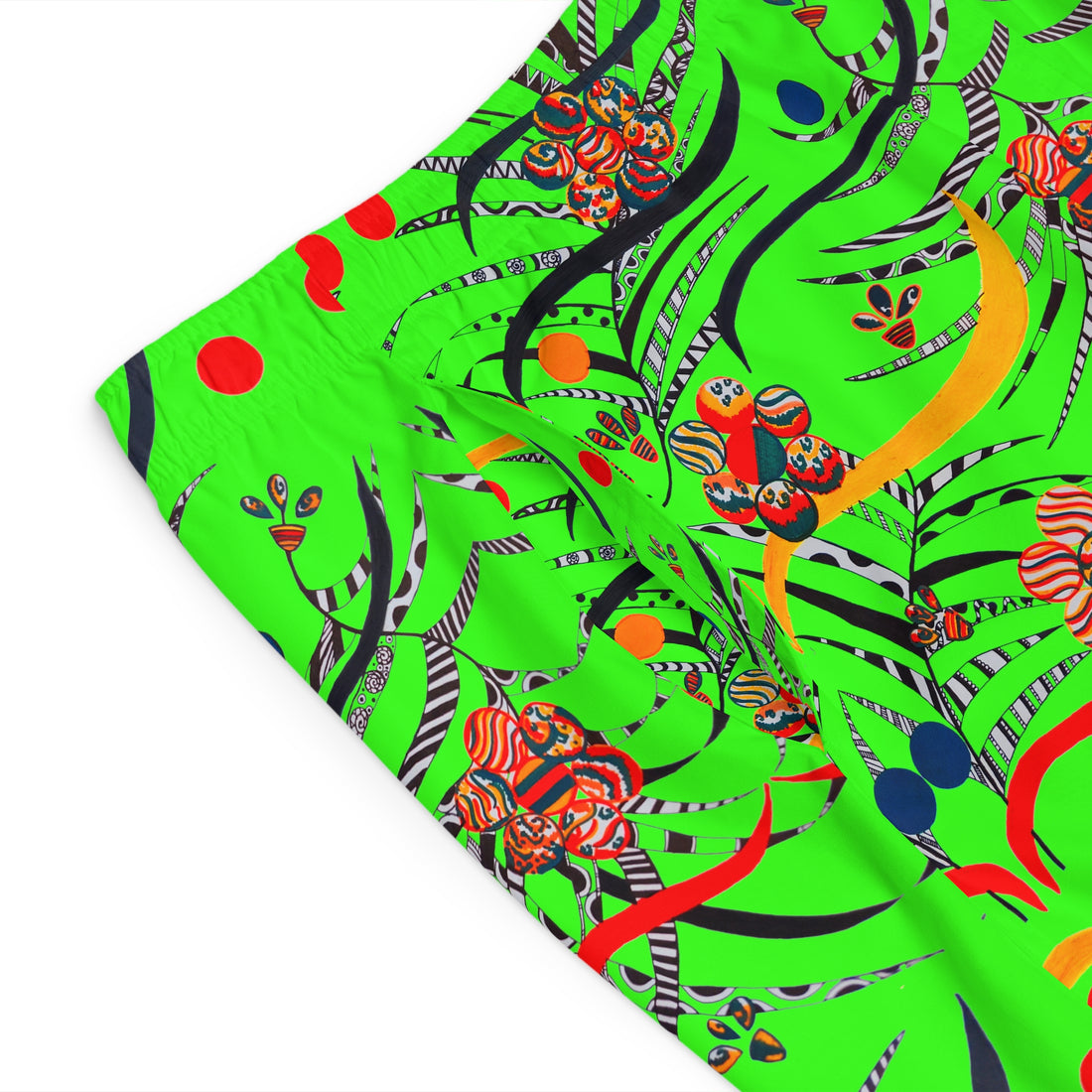 Neon Green Wilderness Print Men's Board Shorts (AOP)