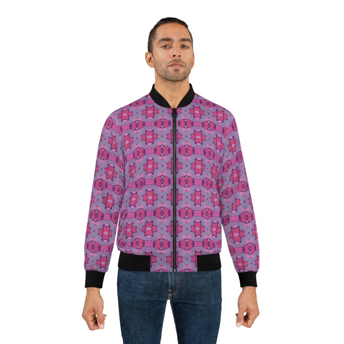Lilac Bloom Geometric Print Men's Bomber Jacket