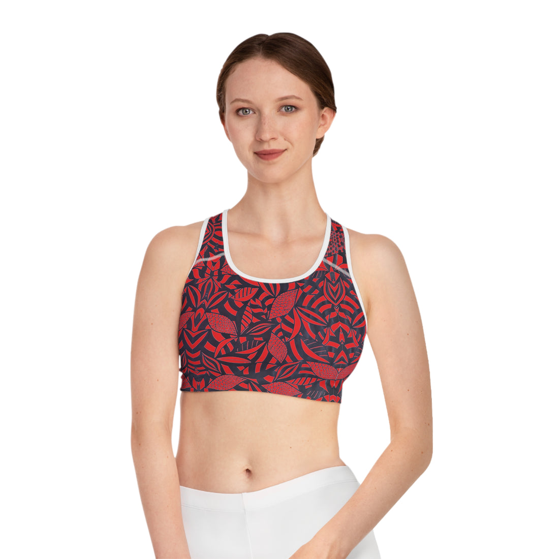 Red Tropical Minimalist Racerback (AOP) Sports Bra