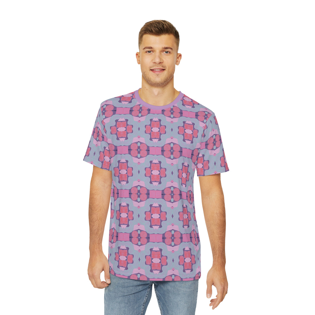 Lavender Geometric Print Men's Polyester Tee (AOP)