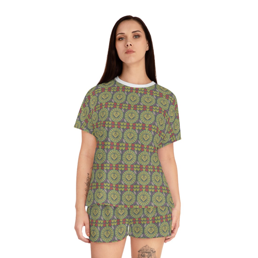 Ash Geo Lion Head Short Pajama Set (AOP)