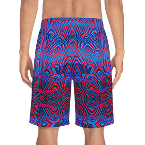 red  sonic waves print board shorts for men