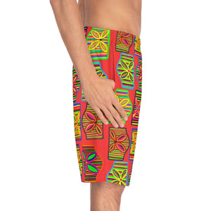Vermillion Deco Print Men's Board Shorts (AOP)