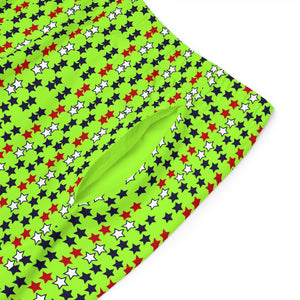 Lime Green Star Print Men's Board Shorts (AOP)