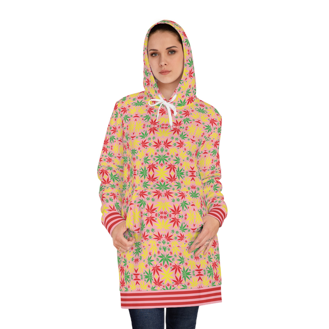 Blush Tropical Rasta Toned Hoodie Dress (AOP)