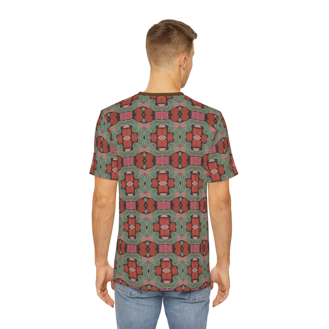 Brown Geometric Print Men's Polyester Tee (AOP)