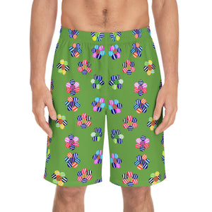Olive Geo Candy Floral Men's Board Shorts (AOP)