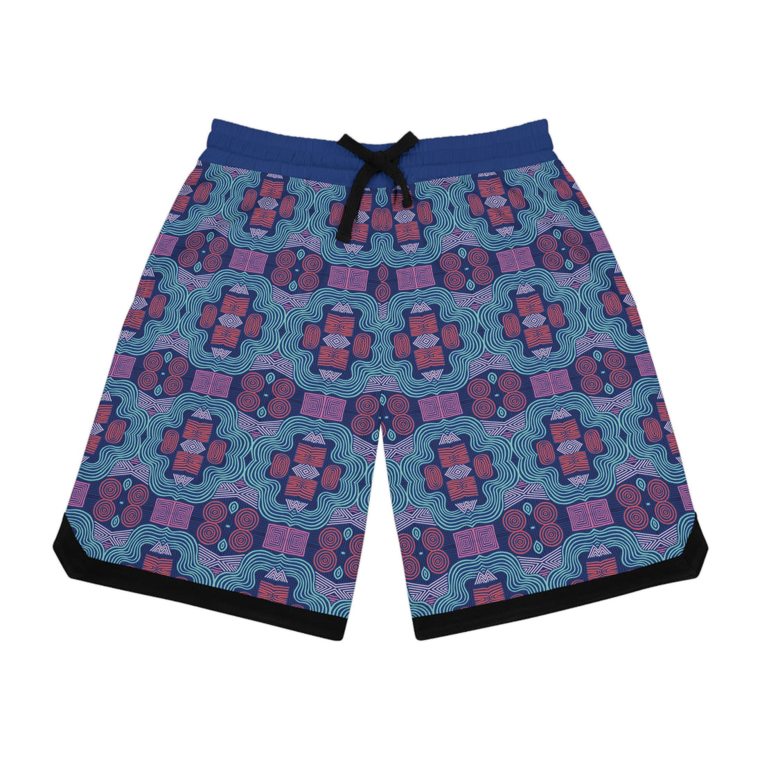 Blue Geometric Print Basketball Rib Shorts (AOP)