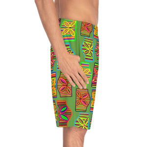 Olive Deco Print Men's Board Shorts (AOP)