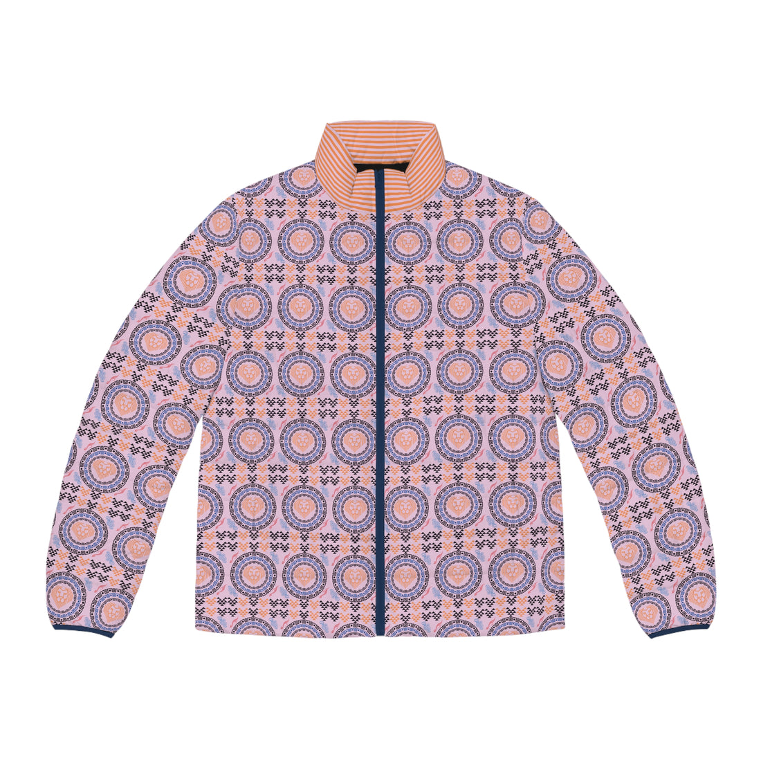 Lilac Geo Lion Head Men's Puffer Jacket