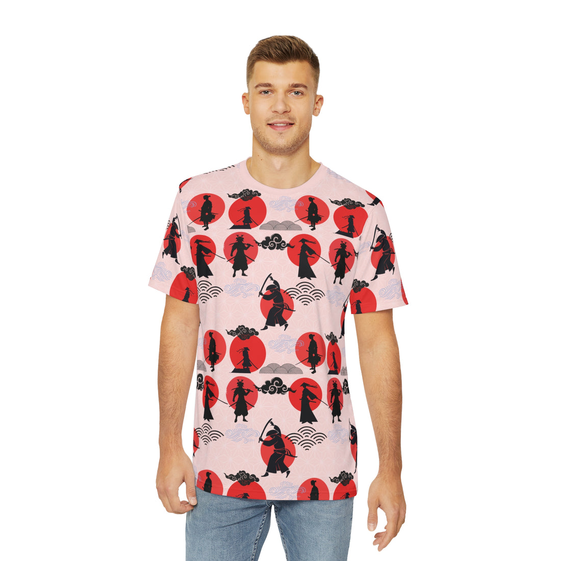 Pale Pink Samurai Men's Polyester Tee (AOP)