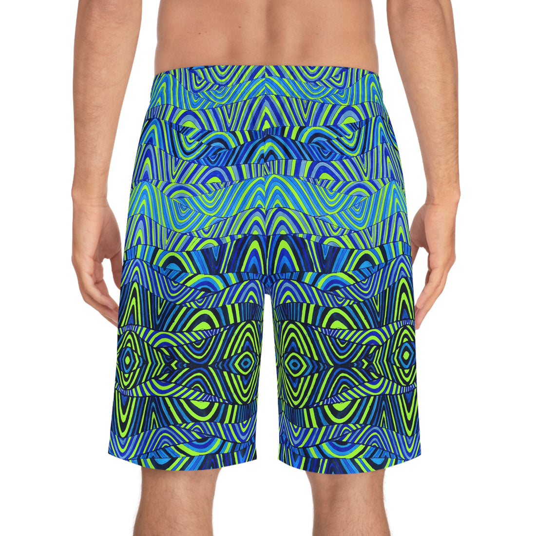 Lime Green Sonic Print Men's Board Shorts (AOP)