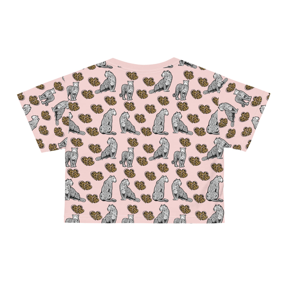 Pale Pink Cheetah Hearts AOP Crop Tee