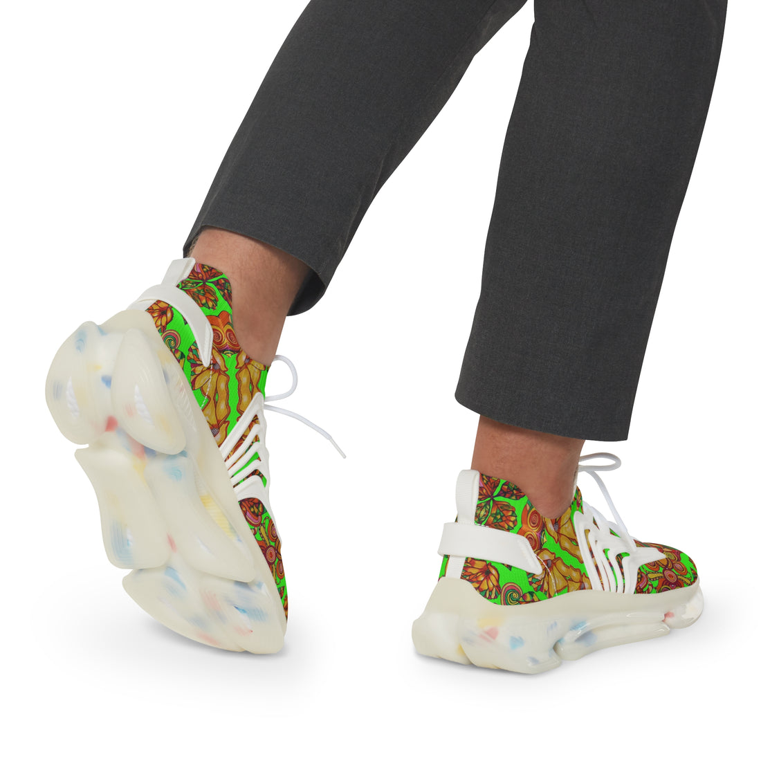 Neon Green Artsy Floral OTT Men's Mesh Knit Sneakers